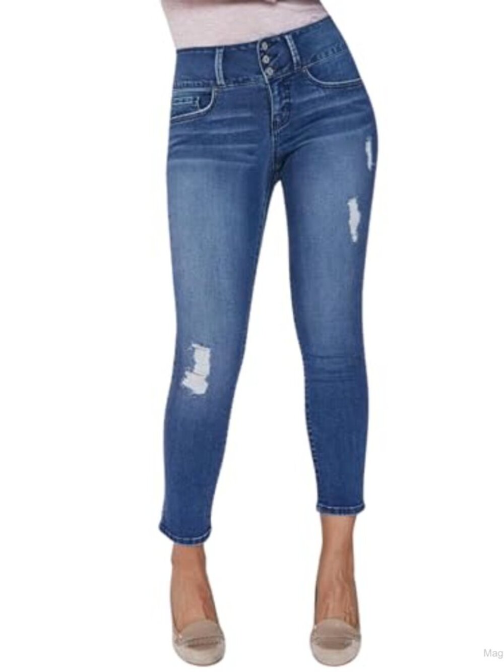 Petite High Rise Skinny Jeans 3 Button Stretch Cotton Blend